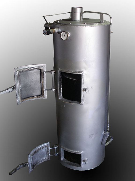 Heating of a private and country house with a wood-burning boiler, stove
